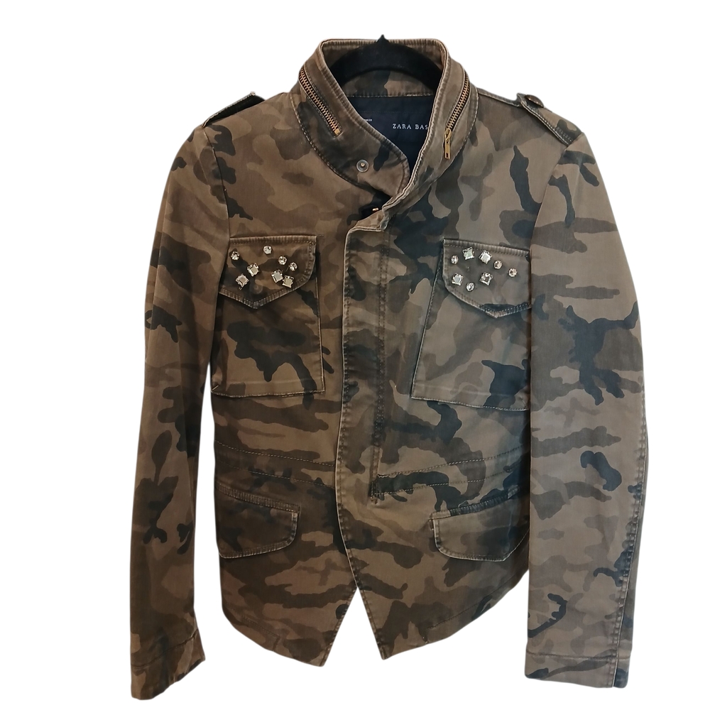 Zara Basic Women's Camouflage Jacket Rhinestones … - image 4